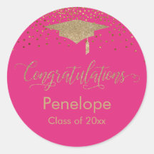 Congratulations Gold Confetti Graduation Hot Pink