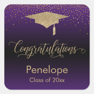 Congratulations Gold Confetti Graduation Purple Square Sticker