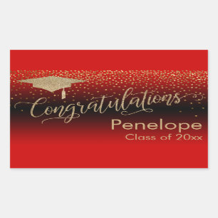Congratulations Gold Confetti Graduation Red Rectangular Sticker