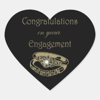 Congratulations Gold Engagement Rings Heart Sticker