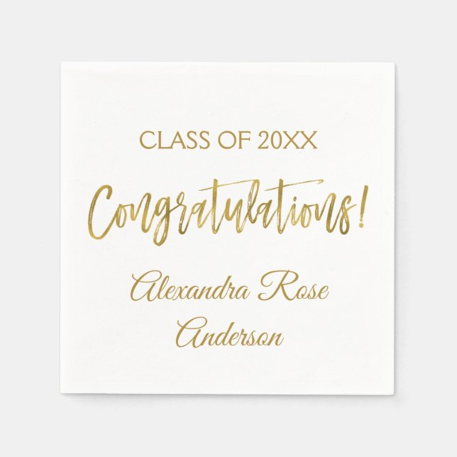 Congratulations Gold Foil and White Elegant Napkin (Front)