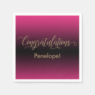 Congratulations Gold Glitter Hot Pink Black Ombre Napkin