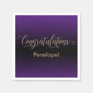 Congratulations Gold Glitter Purple & Black Ombre Napkin