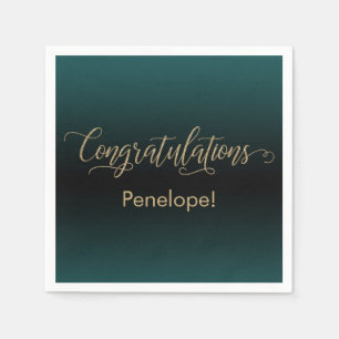 Congratulations Gold Glitter Teal & Black Ombre Napkin