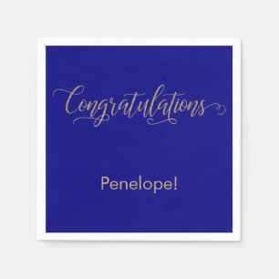 Congratulations Gold Glitter Typography on Blue Napkin