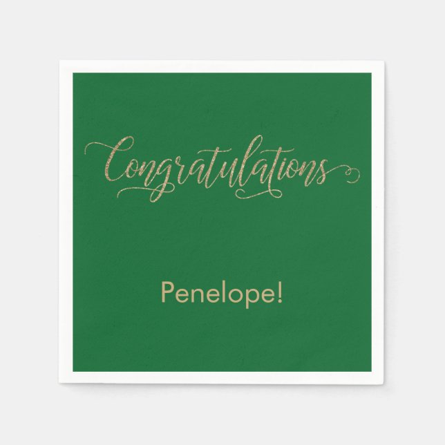 Congratulations Gold Glitter Typography on Green Napkin (Front)