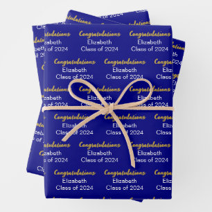 Congratulations Gold Navy Blue Class of 2024 Name Wrapping Paper Sheet