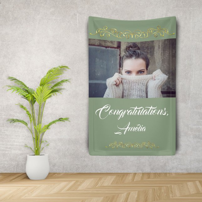 Congratulations Gold Ornament Photo Graduation Banner (Creator Uploaded)