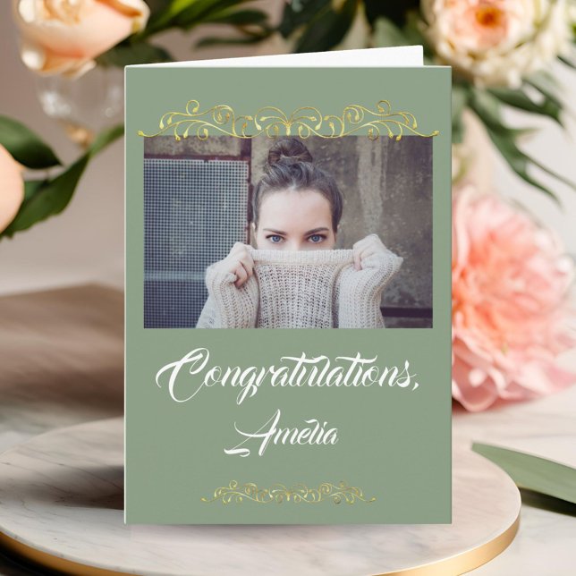 Congratulations Gold Ornament Photo Graduation Card (Creator Uploaded)
