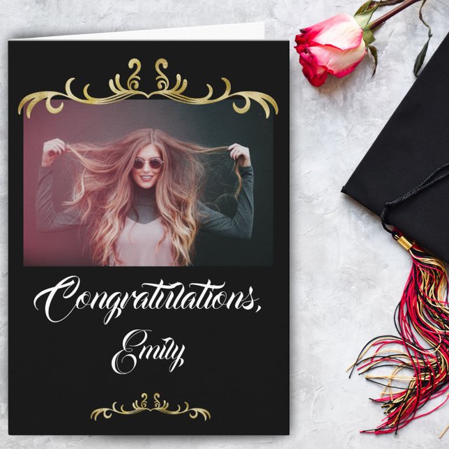 Congratulations Gold Ornaments Photo Graduation Card (Creator Uploaded)