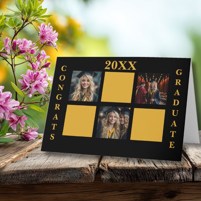 Congratulations Grad 3 Photo Collage Black Funny Card (Creator Uploaded)