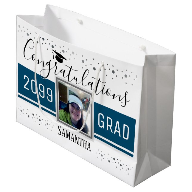 Congratulations Grad Any Year Confetti Large Gift Bag (Front Angled)