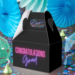congratulations grad, black pink purple neon chic favour box