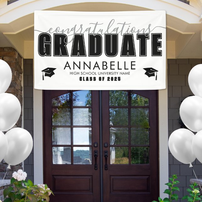 Congratulations Grad Black White Graduation Party Banner (Congratulations Grad Black White Graduation Party Banner )