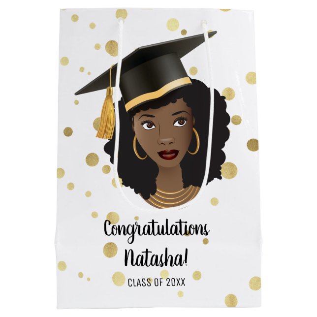 Congratulations Grad! Black Woman w/Graduation Cap Medium Gift Bag (Back)