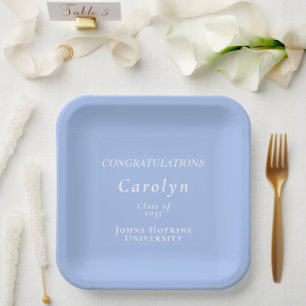 Congratulations Grad Blue White Graduation Paper Plate