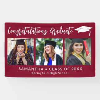 Congratulations Grad Cap Maroon 3 Photo Graduation Banner