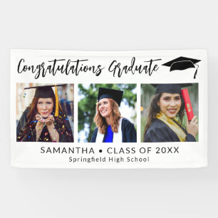 Congratulations Grad Cap White 3 Photo Graduation Banner