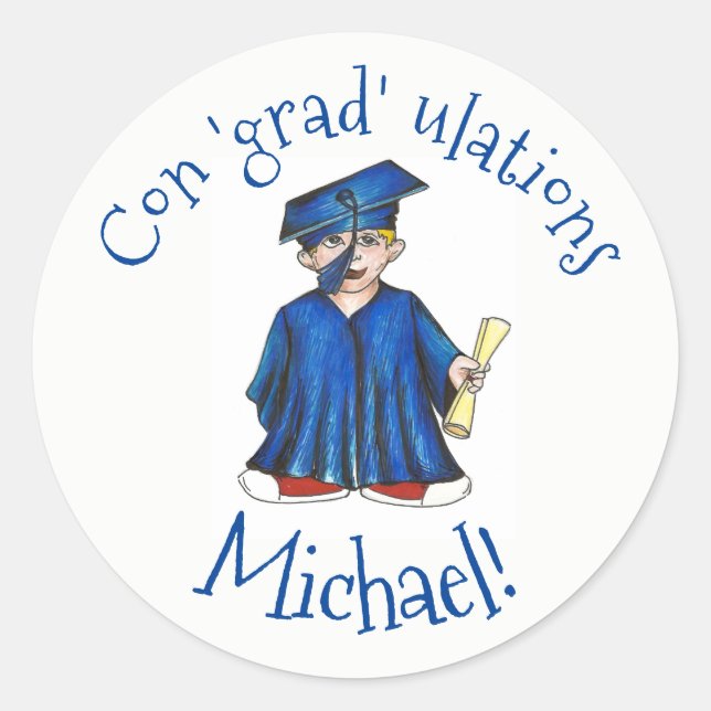 Congratulations Grad Graduation Graduate Cap Gown Classic Round Sticker (Front)