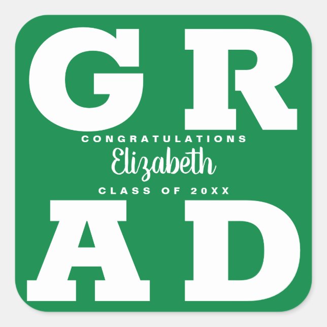 Congratulations Grad Green Square Sticker (Front)