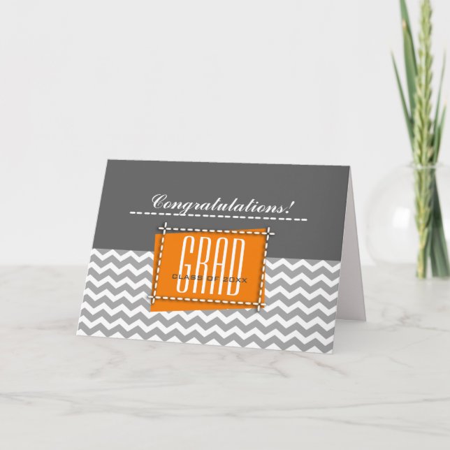 Congratulations Grad. Grey Chevron Pattern Custom Card (Front)