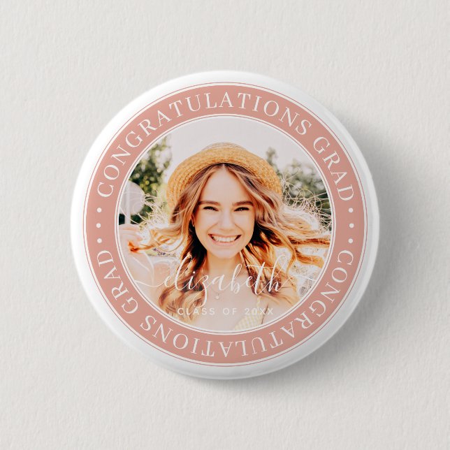 Congratulations Grad Modern Custom Photo 6 Cm Round Badge (Front)