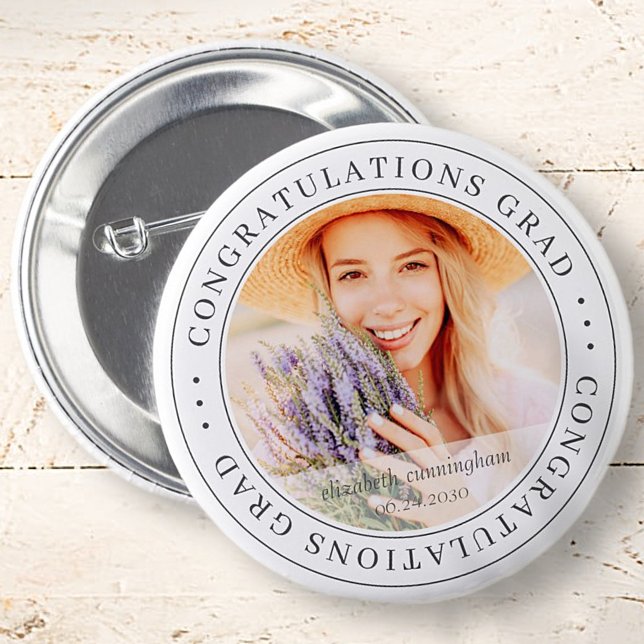 Congratulations Grad Modern Simple Elegant Photo 6 Cm Round Badge (Creator Uploaded)
