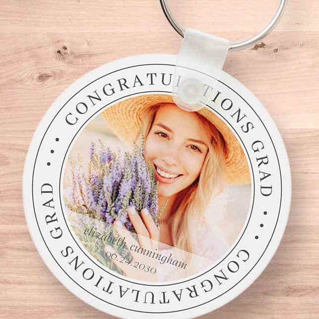 Congratulations Grad Modern Simple Elegant Photo Key Ring (Creator Uploaded)