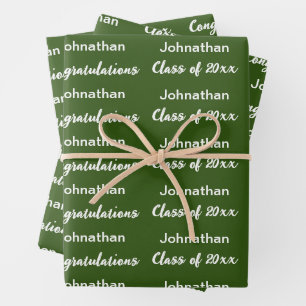 Congratulations Grad Name Dark Green Graduation Wrapping Paper Sheet