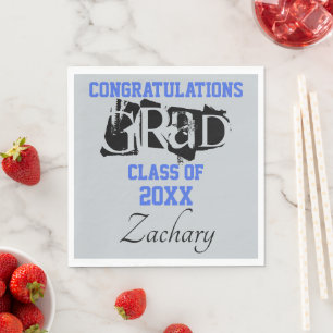Congratulations Grad NAME Silver Blue Napkin