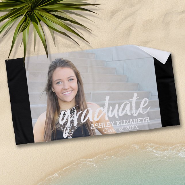 Congratulations Grad Photo for Virtual Graduation Beach Towel (Personalized Beach Towel - Add Photos and Text)
