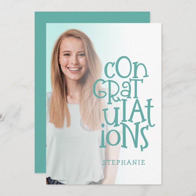 Congratulations Grad Photo Teal Graduate Card (Front/Back)