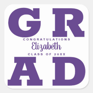 Congratulations Grad Purple on White Square Sticker