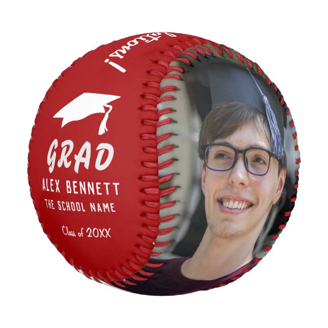 Congratulations Grad Red Graduation Cap 2 Photo Baseball (Angled)