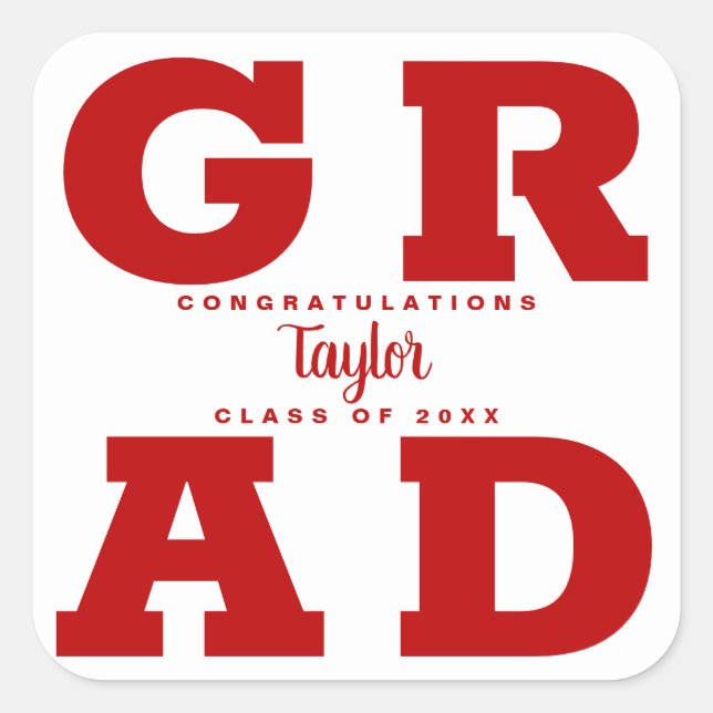 Congratulations Grad Scarlet on White Square Sticker (Front)