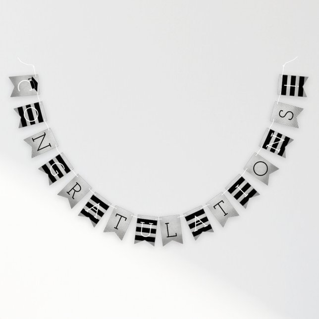 Congratulations Grad Silver Black Pattern Bunting (Creator Uploaded)
