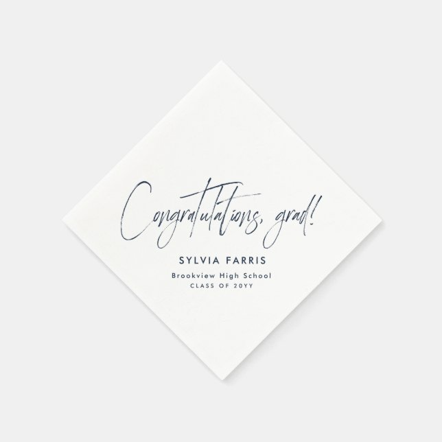 Congratulations grad simple navy blue graduation napkin (Corner)