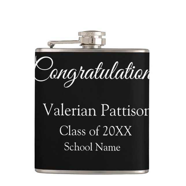 Congratulations graduate add school name simple mo hip flask (Front)