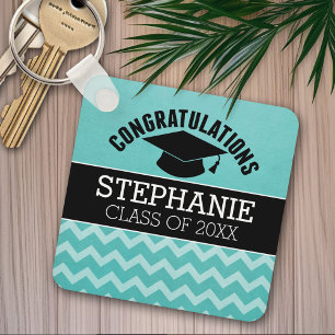 Congratulations Graduate - Aqua Black Graduation Key Ring