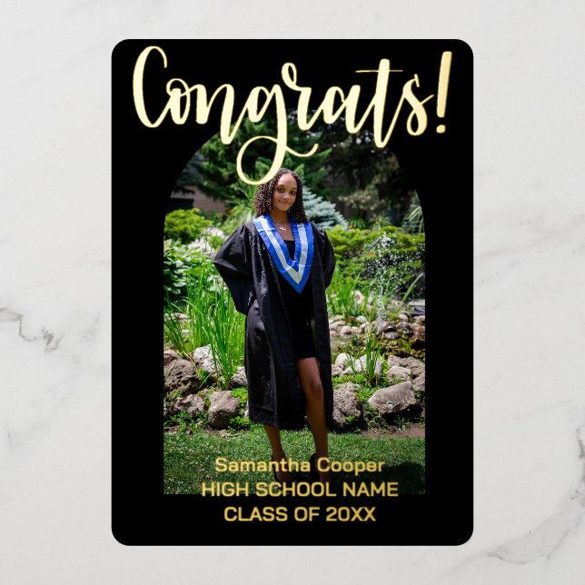 Congratulations Graduate Arch  Photo Graduation Foil Holiday Card (Front)