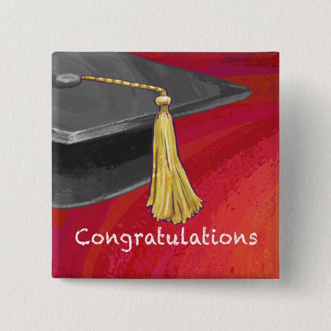 Congratulations Graduate Black and Red 15 Cm Square Badge (Front)