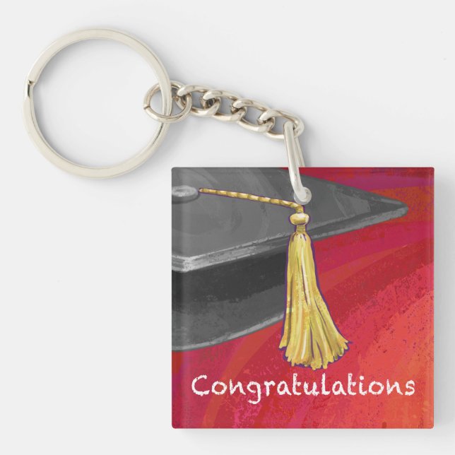 Congratulations Graduate Black and Red Key Ring (Front)