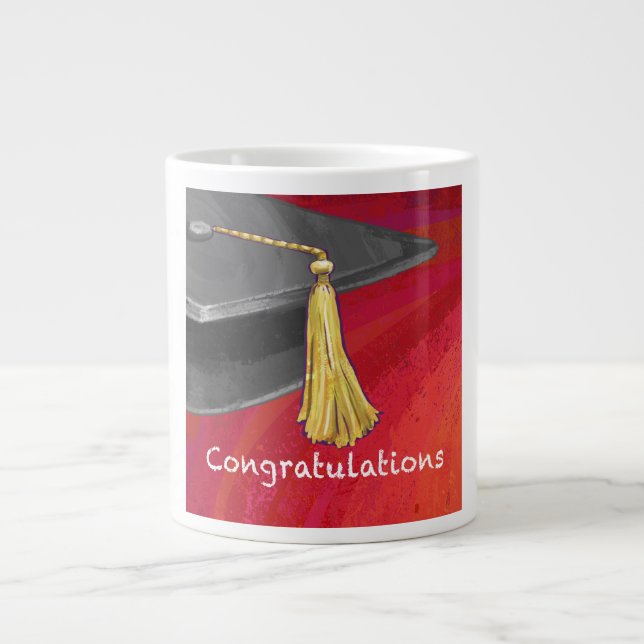 Congratulations Graduate Black and Red Large Coffee Mug (Front)
