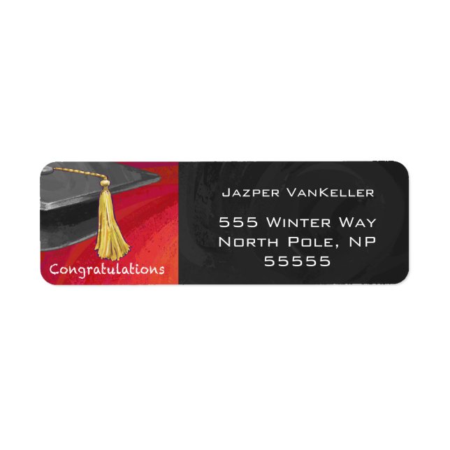 Congratulations Graduate Black and Red Return Address Label (Front)