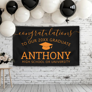 Congratulations Graduate black orange cap virtual Banner