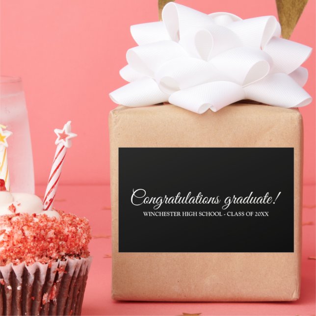 Congratulations Graduate black white custom script Rectangular Sticker (Party)
