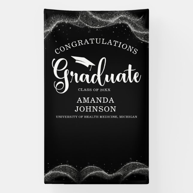 Congratulations Graduate Black White Graduation Banner (Vertical)