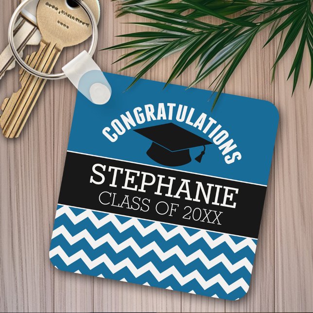 Congratulations Graduate - Blue Black Graduation Key Ring (Personalized graduation keychain)