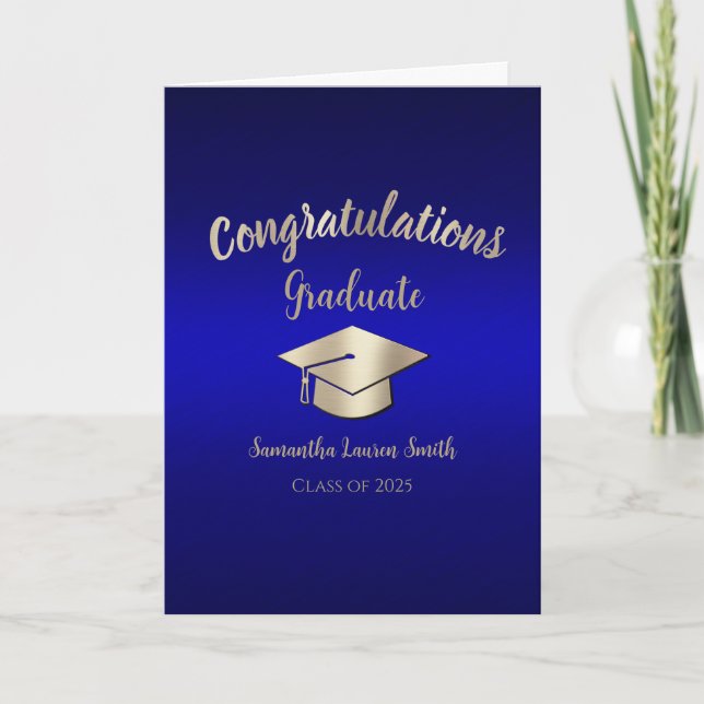 Congratulations Graduate Blue Gold Class of 2025 Card (Front)