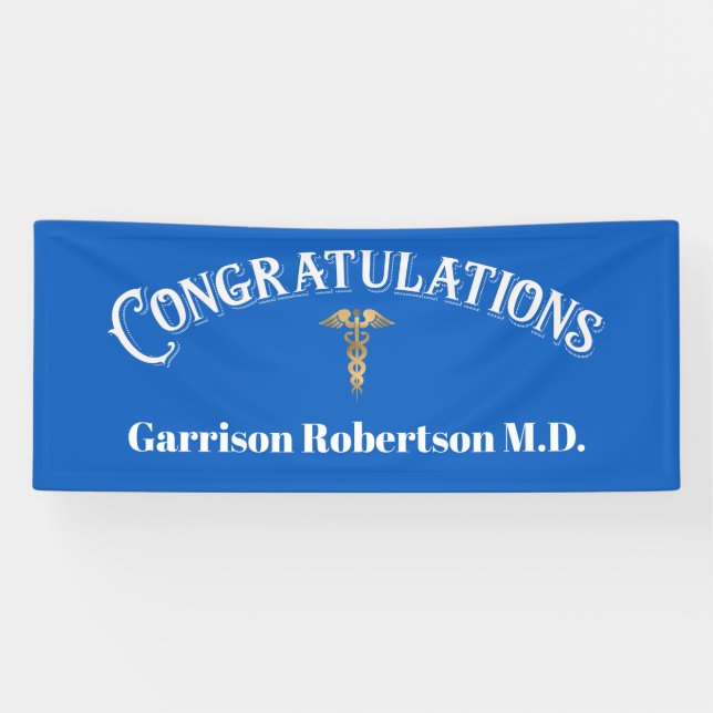 Congratulations Graduate Blue MD Doctor Banner (Horizontal)